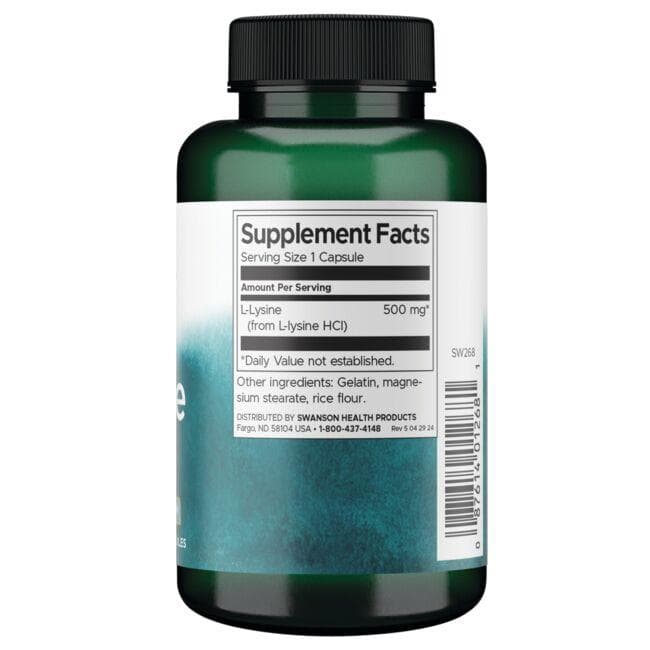 (SW268)L-Lysine - Free Form 500 mg 100 Caps