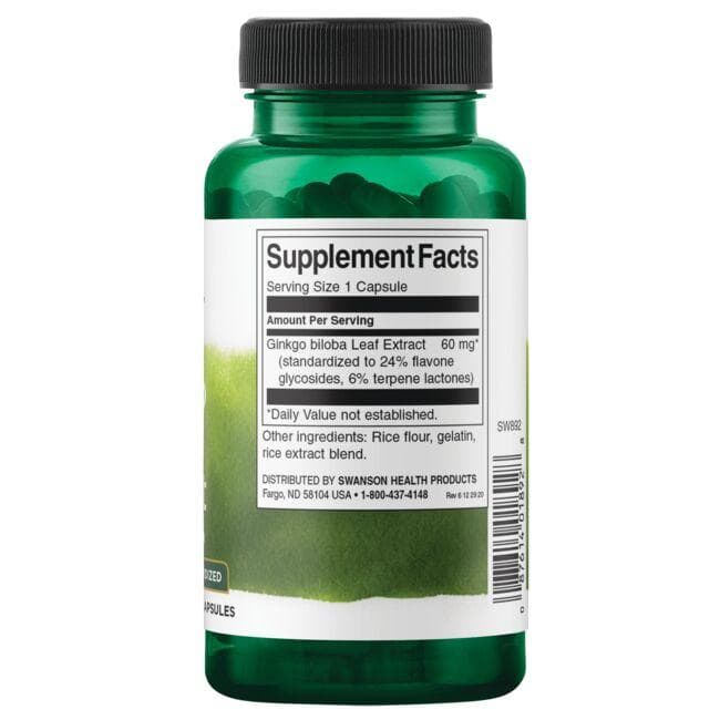 (SW892)Ginkgo Biloba Extract - Standardized 60 mg 120 Caps