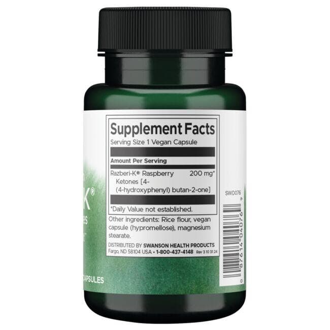(SWD076)Double Strength Razberi-K Raspberry Ketones 200 mg 60 Veg Caps