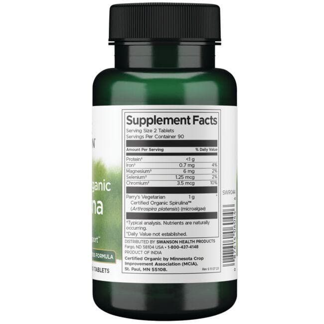 (SWR044)Certified Organic Spirulina 500 mg 180 Tabs