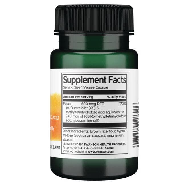 (SWU758)Swanson Folate 5-Methyltetrahydrofolic Acid - Bioactive Form 680 mcg Dfe 30 Veg Caps