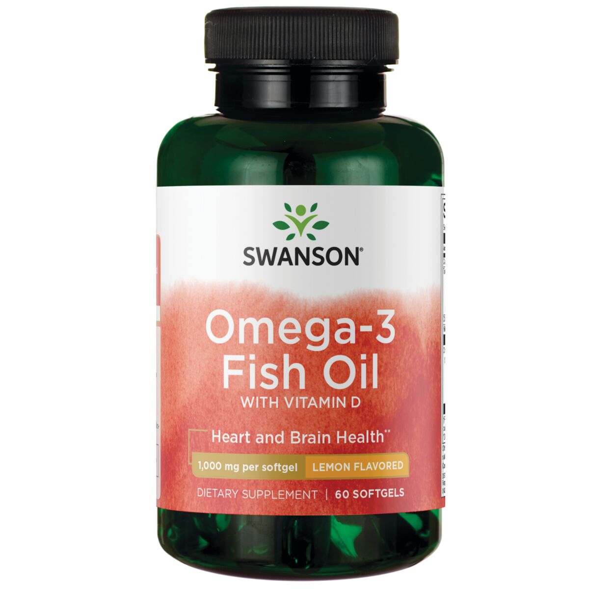 (SW1309)Swanson Omega-3 Fish Oil with Vitamin D - Lemon Flavored 1,000 mg 60 Sgels