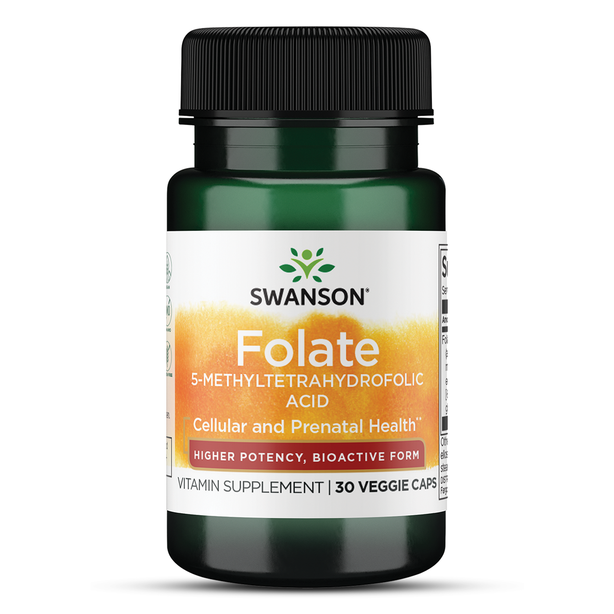 (SWU1101)Swanson Folate 5-Methyltetrahydrofolic Acid-Higher Potency, Bioactive Form 1,360 mcg Dfe 30 Vegan Caps